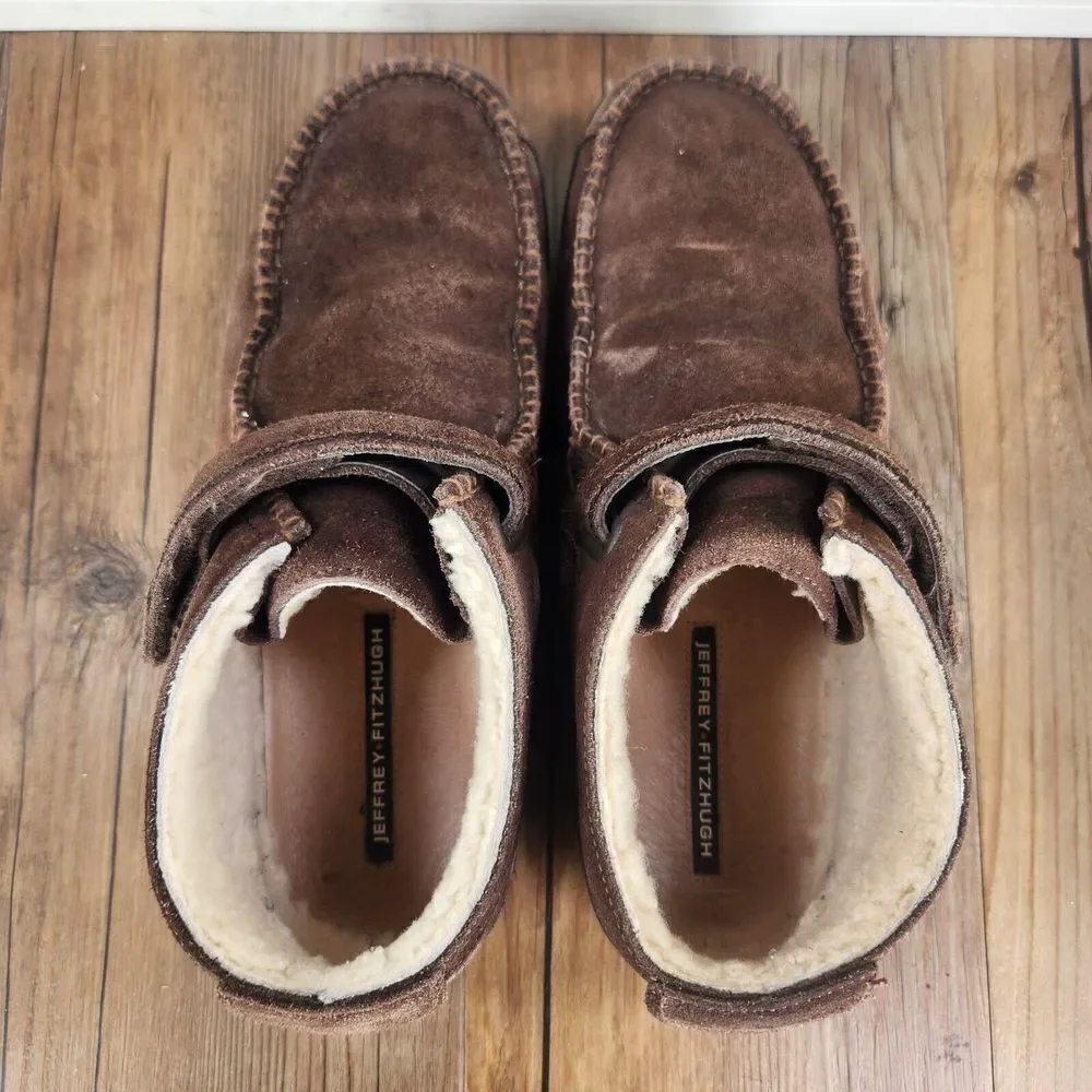 Jeffrey Fitzhugh Ankle Boots Mens 11.5 Brown Suede Moc Toe Faux Fur Lined Casual